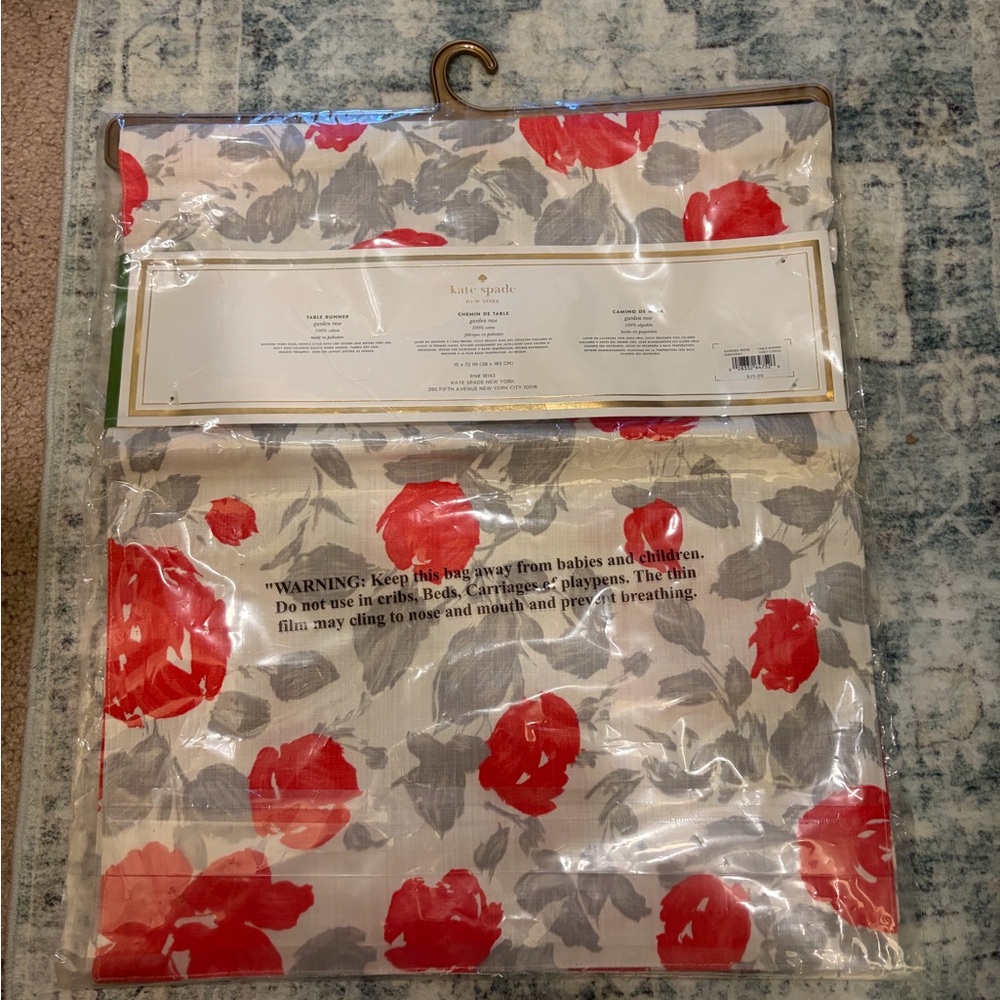 Kate Spade Red and Gray Floral Table Runner - Picture 3 of 3
